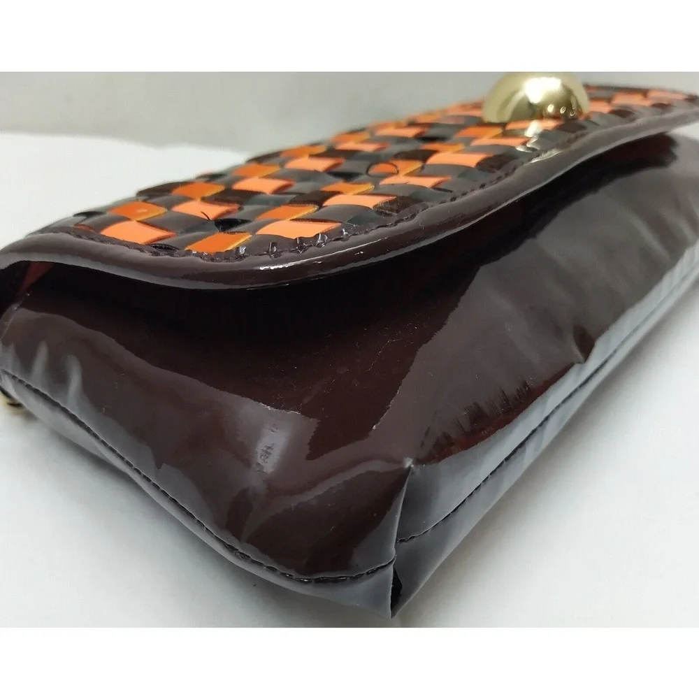 Kate Spade New York Orange Brown Patent Leather Chain Strap Hobo Shoulder Bag